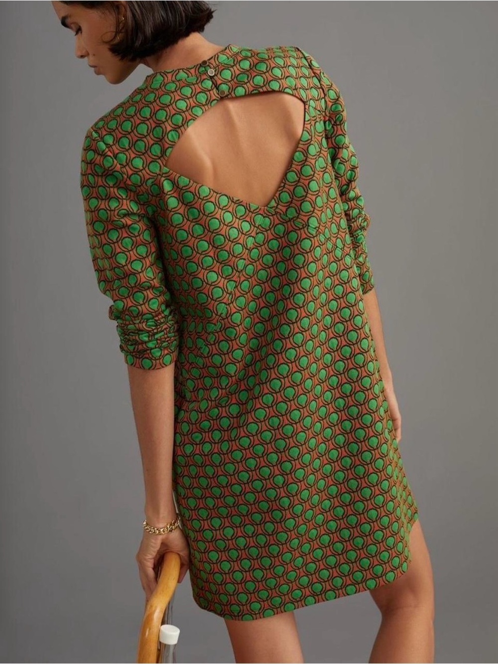 Anthropologie Maeve Jacquard Shift Mini Dress Medium Retro Mod Cutout Size M